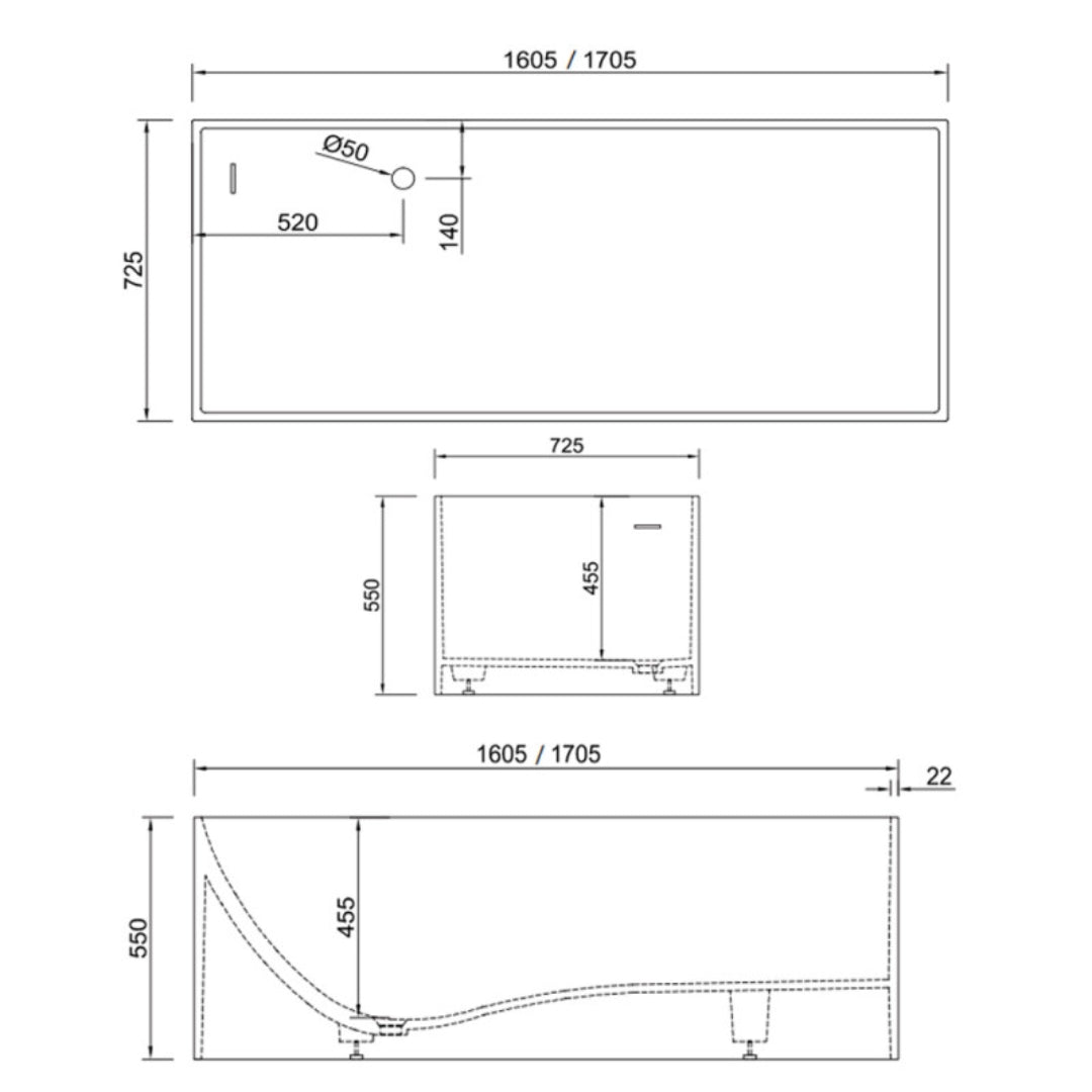 Vasca da bagno free standing ines artificial stone bianco opaco matt *** misure l160x72x55 cm, confezione 1