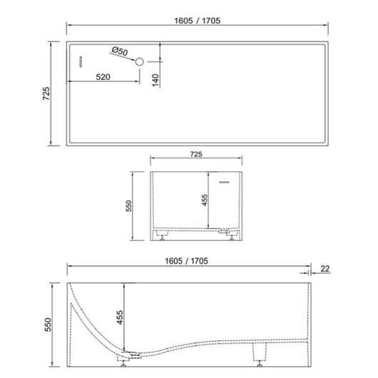 Vasca da bagno free standing ines artificial stone bianco opaco matt *** misure l160x72x55 cm, confezione 1