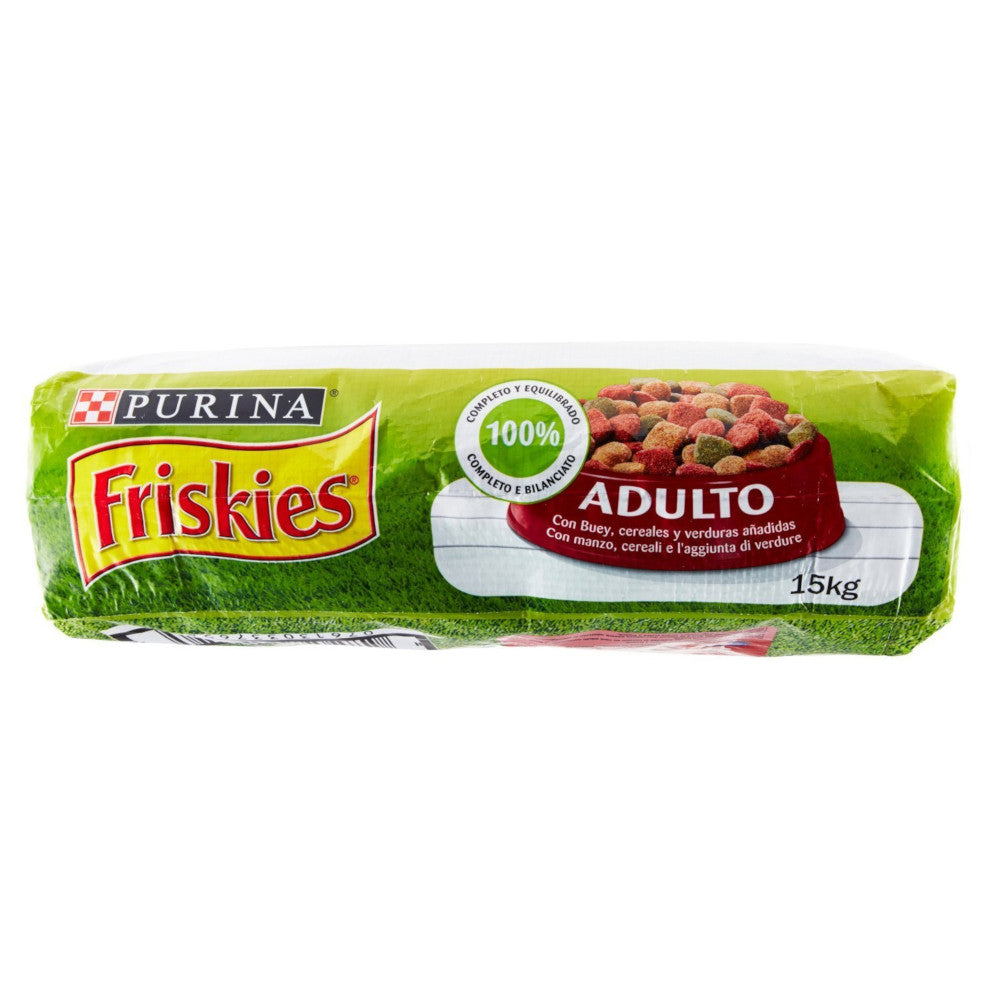 Purina friskies crocchette con manzo e aggiunta di verdure per cani adulti confezione da 15 kilogram