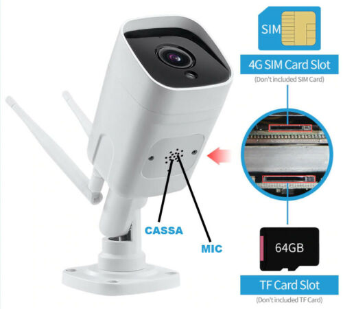 TELECAMERA IP CAM WIFI 4G 3G SIM GSM ESTERNO SLOT SD 2MPX 1080P FULL HD 3.6mm IP66