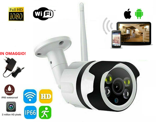 TELECAMERA IP CAM WIFI ESTERNA FULL HD 1080P WIRELESS SLOT SD CARD IP66