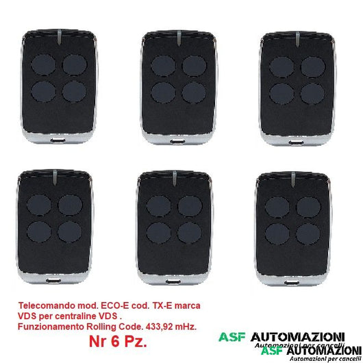 TELECOMANDO TRASMETTITORE MOD. ECO E 4 CANALI ROLLING CODE 433,91 mHz CO. TXE. MARCA VDS. COMPATIBILE CON TUTTE LE CENTRALINE VDS.