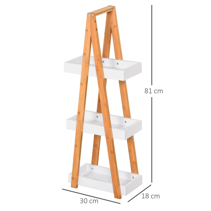 Scaffale Bagno 3 Ripiani 30x18x81 cm in MDF e Bambù Legno e Grigio