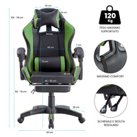 Sedia da Gaming Ergonomica in Similpelle Verde/Nera