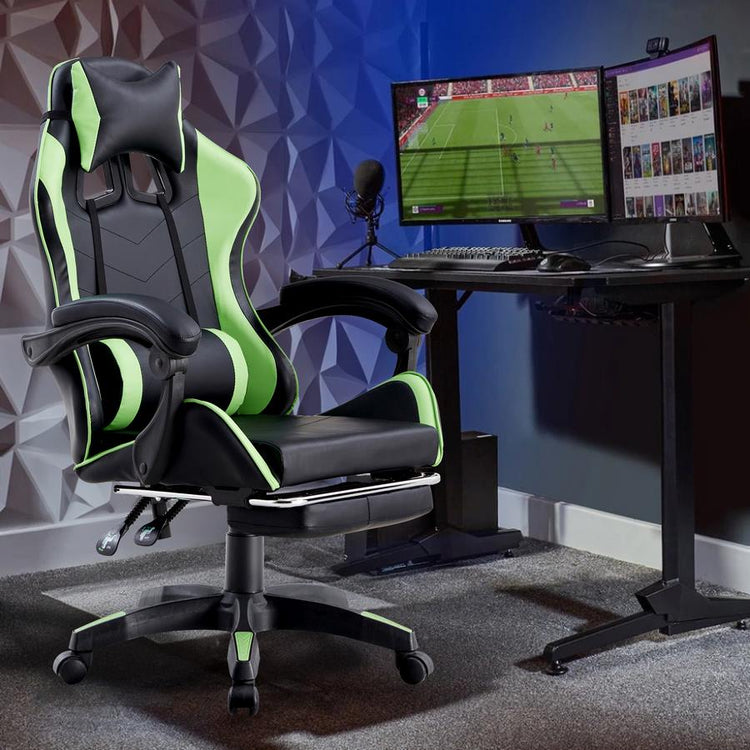 Sedia da Gaming Ergonomica in Similpelle Verde/Nera