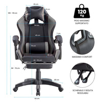 Sedia da Gaming Ergonomica in Similpelle Grigio/Nera