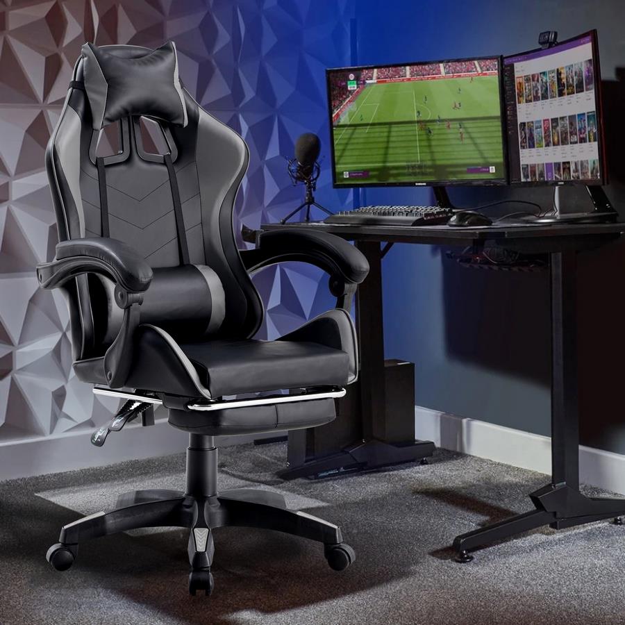 Sedia gaming ufficio poltrona racing ergonomica girevole grigia e nera