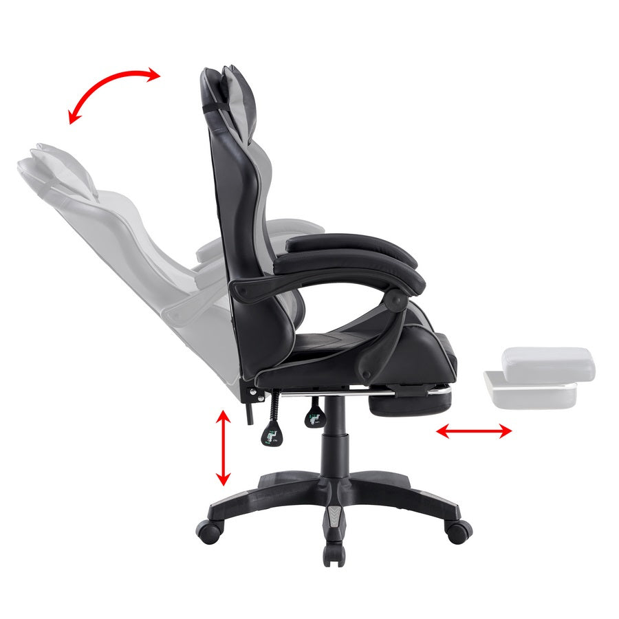 Sedia gaming ufficio poltrona racing ergonomica girevole grigia e nera