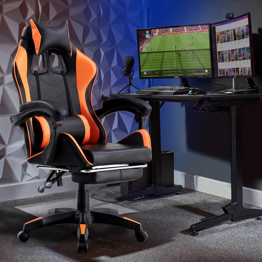 Sedia da Gaming Ergonomica in Similpelle Arancione/Nera