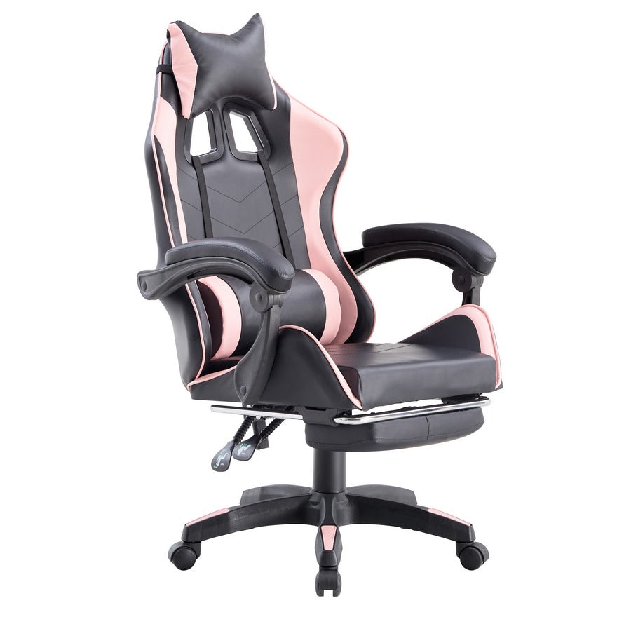 Sedia gaming rosa e nera con poggiapiedi estraibile