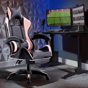 Sedia gaming rosa e nera con poggiapiedi estraibile