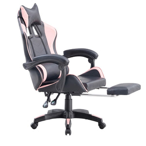 Sedia gaming rosa e nera con poggiapiedi estraibile