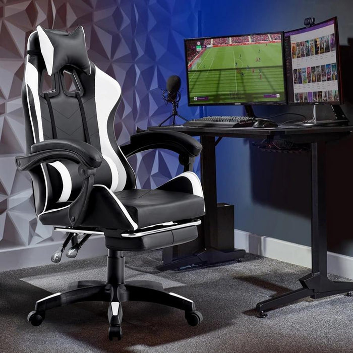 Sedia da Gaming Ergonomica in Similpelle Bianco/Nera