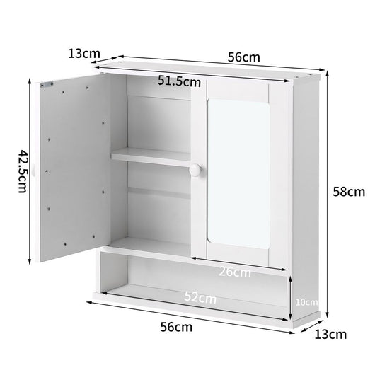 Mobiletto da bagno bianco 2 ante con specchio e 1 mensola Joyce 56x13x58 cm