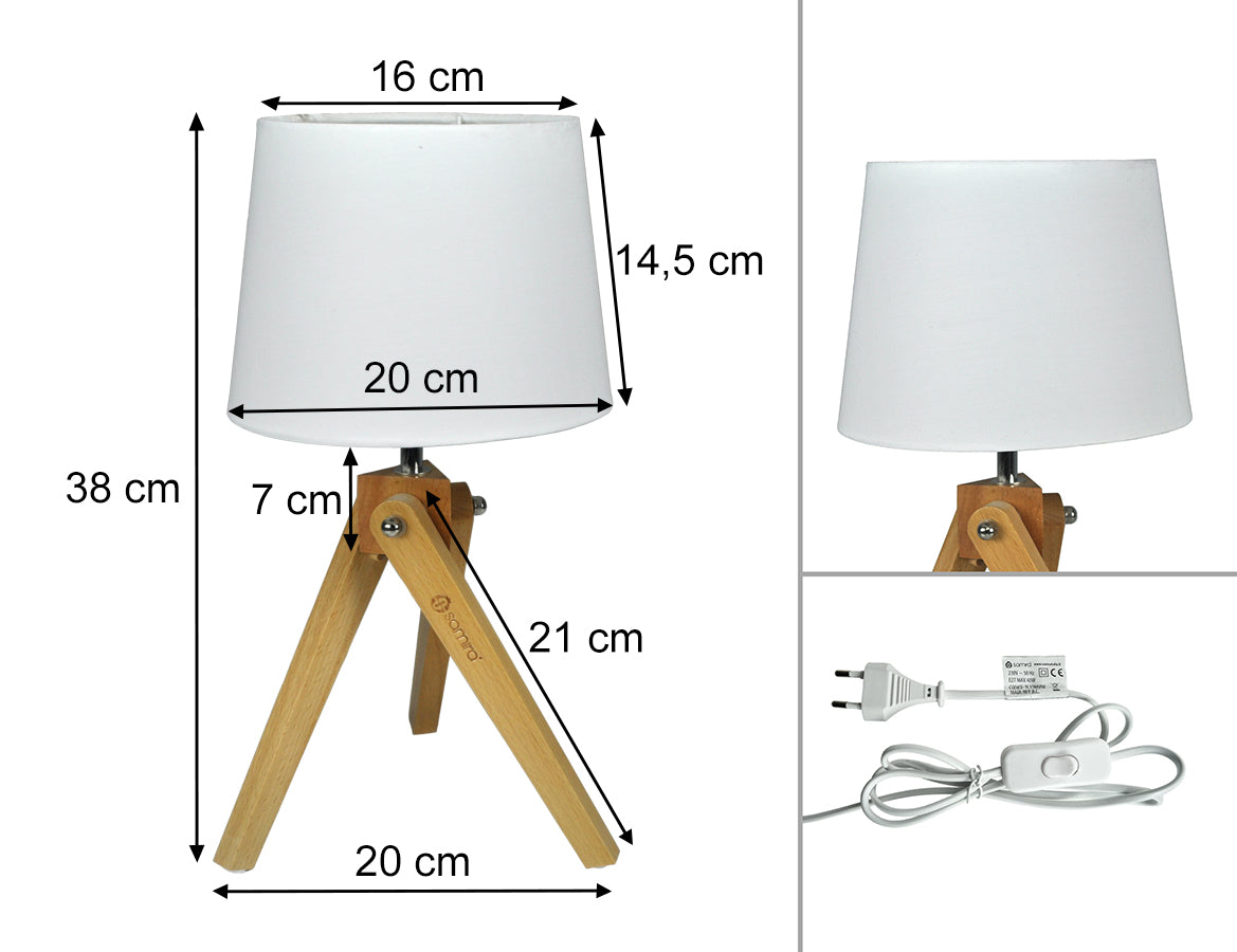 Lampada da tavolo con treppiede in legno, Abat jour mod. Aisha TL25AIPL