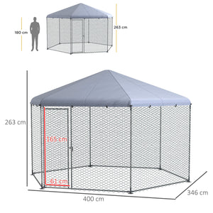 Pollaio Gabbia per Galline da Esterno 4x3,5x2,6m in Acciaio e Tessuto Oxford Argento