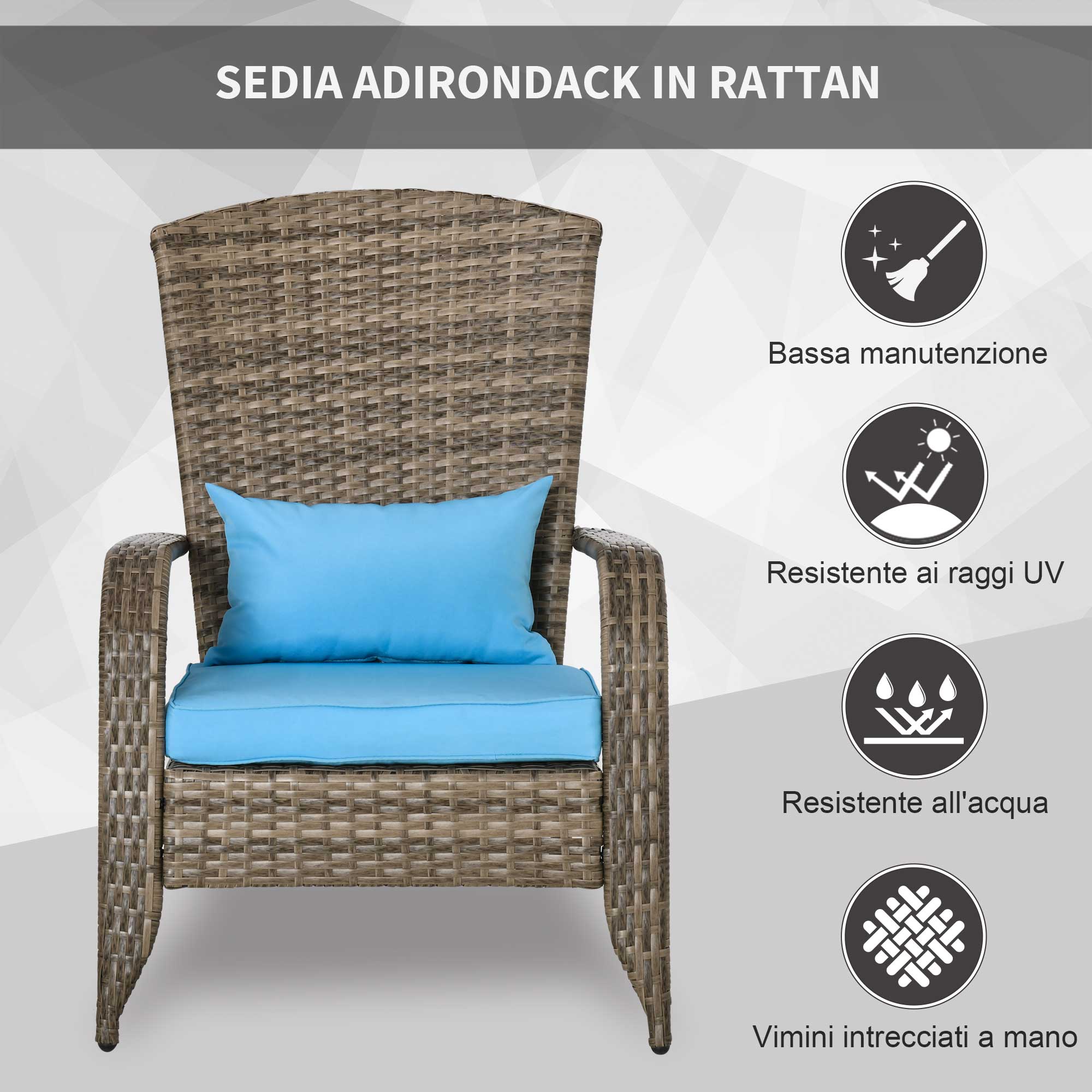 Sedia da Giardino 65x86x90 cm in Rattan e Acciaio Marrone e Blu