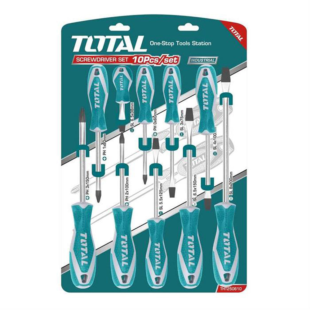 SET CACCIAVITI 10pz TAGLIO E CROCE GIRAVITI PROFESSIONALI TOTAL TOTTHT250610