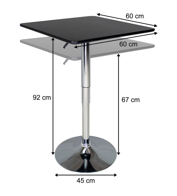 Tavolo regolabile in altezza quadrato 60x60 nero, tavolo alto da bar Romeo TQ10-6.6ROAR