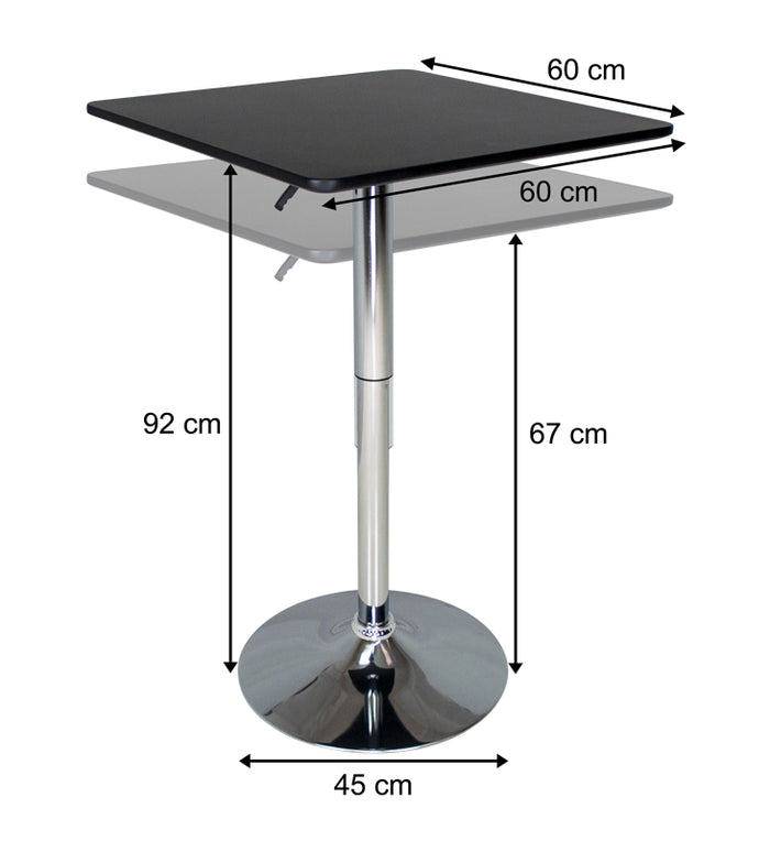 Tavolo regolabile in altezza quadrato 60x60 nero, tavolo alto da bar Romeo TQ10-6.6ROAR