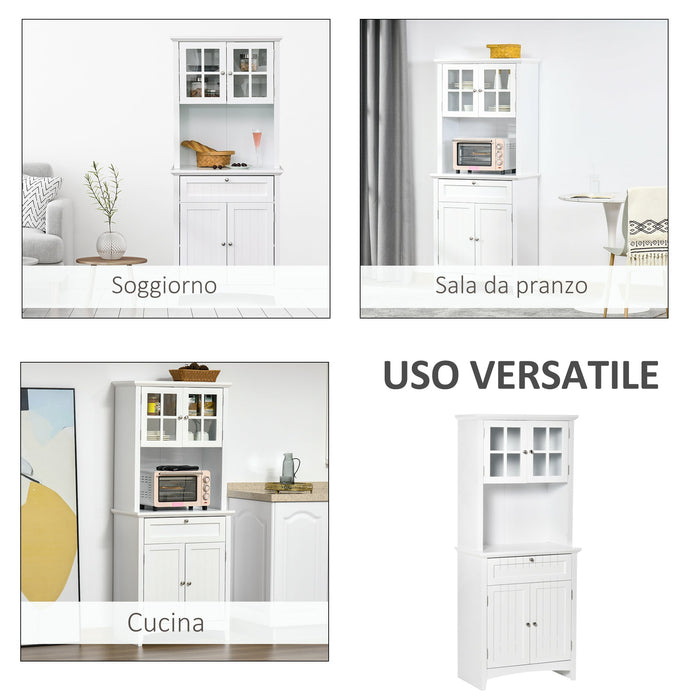 Mobile Dispensa Alto 4 Ante 1 Cassetto 68,6x40x164 cm in MDF Bianco