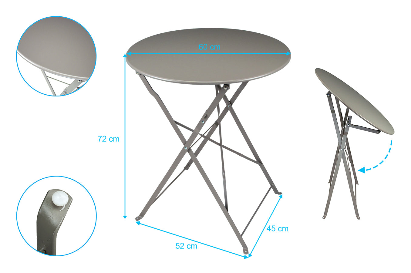 Set tavolo e sedie da giardino pieghevoli, set tavolo e sedie da esterno mod. Positano Colore: Tortora TRSP03PO