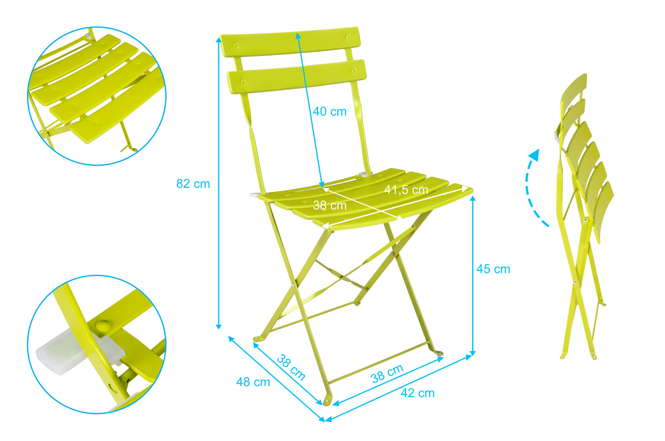 Set tavolo e sedie da giardino pieghevoli, set tavolo e sedie da esterno mod. Positano Colore: Lime TRSP16PO