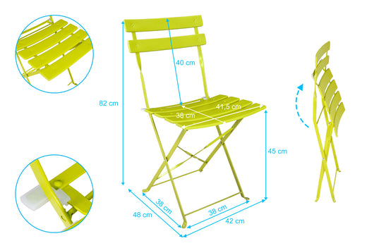 Set tavolo e sedie da giardino pieghevoli, set tavolo e sedie da esterno mod. Positano Colore: Lime TRSP16PO