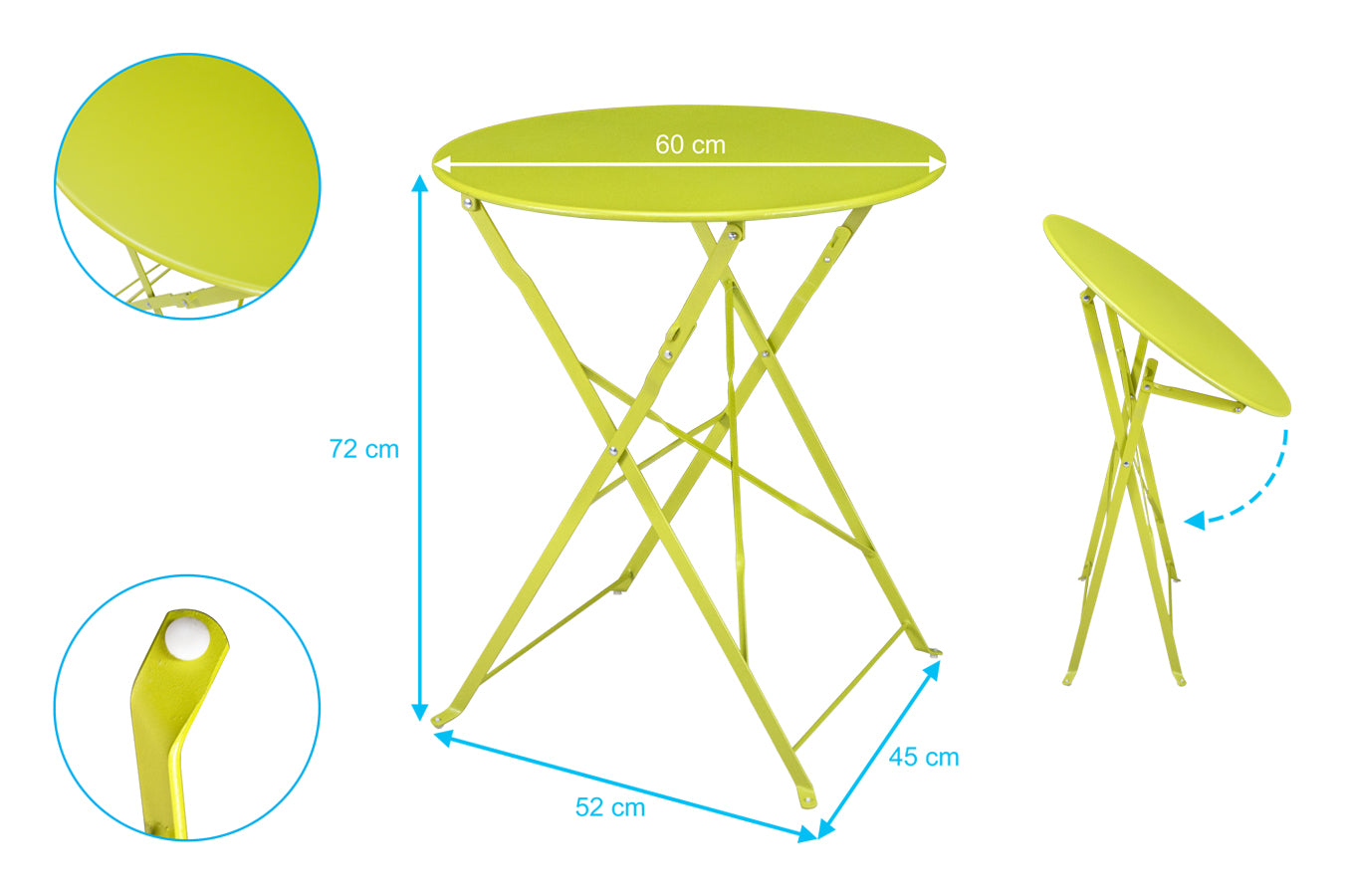 Set tavolo e sedie da giardino pieghevoli, set tavolo e sedie da esterno mod. Positano Colore: Lime TRSP16PO