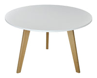 Tavolino rotondo da salotto mod. Oliver con top bianco in mdf e piedi in legno TS08OLPL