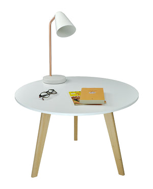 Tavolino rotondo da salotto mod. Oliver con top bianco in mdf e piedi in legno TS08OLPL