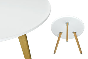 Tavolino rotondo da salotto mod. Oliver con top bianco in mdf e piedi in legno TS08OLPL