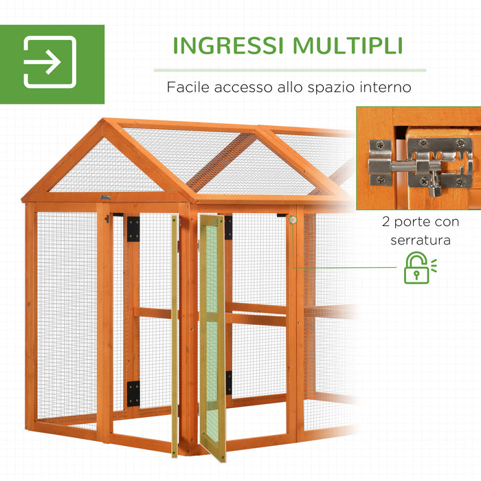 Pollaio Gabbia per Galline 140x88,5x106 cm in Legno con Rete Metallica Arancione