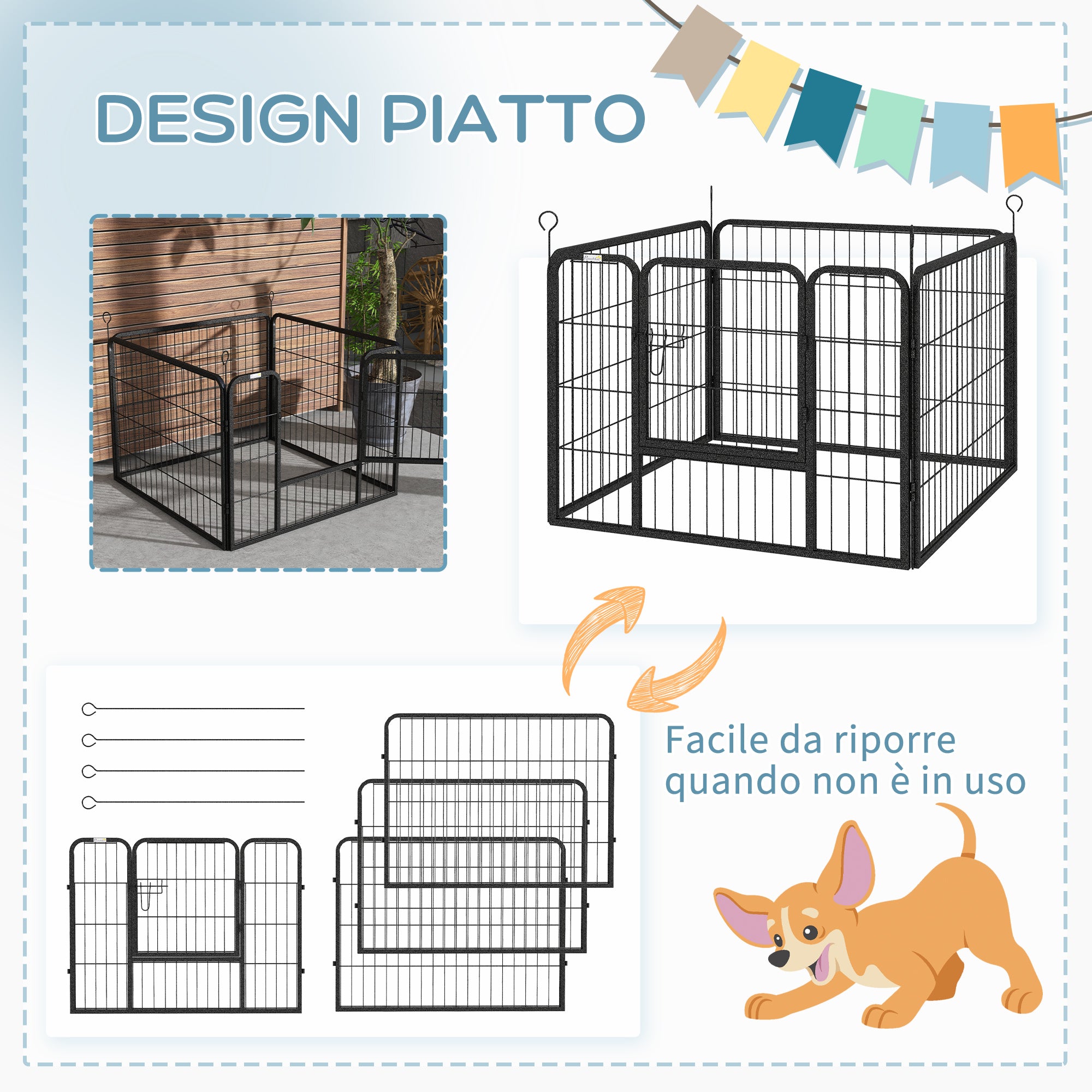 Recinto per Cani Pieghevole 82x82x60 cm in Metallo Grigio