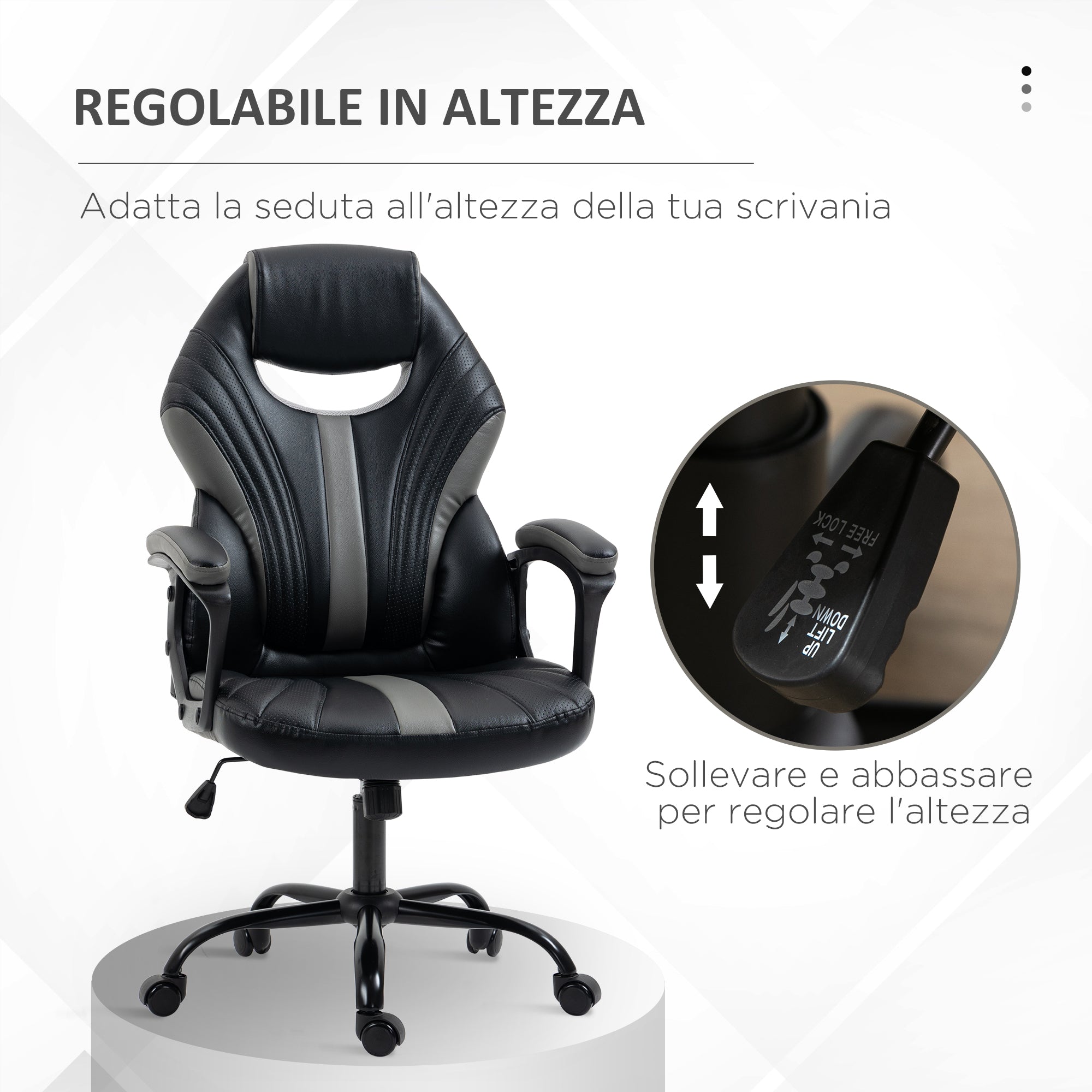 Sedia da Gaming Ergonomica 63x68x105-113cm in Similpelle Nero e Grigio