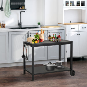 Carrello da Cucina 2 Livelli 128x46,5x86,5 cm in Metallo Nero