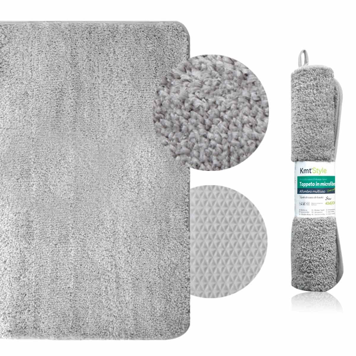 Tappeto in Microfibra Multiuso Antiscivolo Soffice Assorbente Lavabile 40x60cm Grigio Chiaro