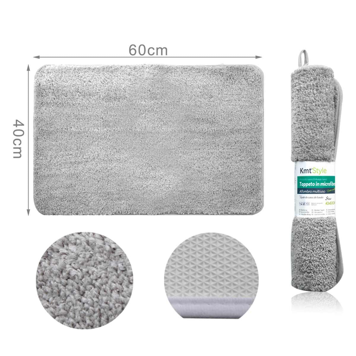 Tappeto in Microfibra Multiuso Antiscivolo Soffice Assorbente Lavabile 40x60cm Grigio Chiaro