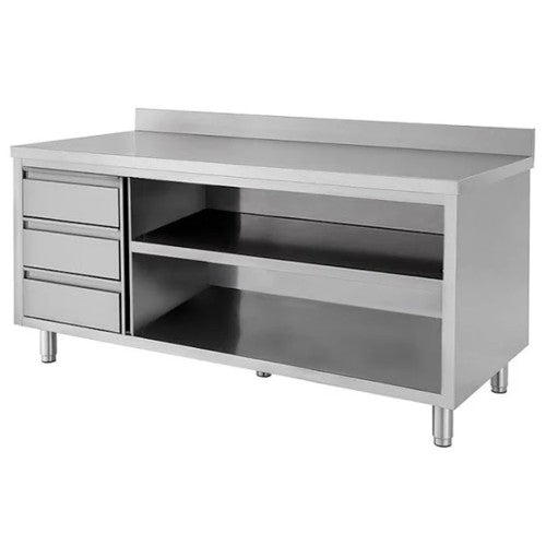 Tavolo 100x60x85 acciaio inox 430 a giorno alzatina cassetti ristorante RS4357