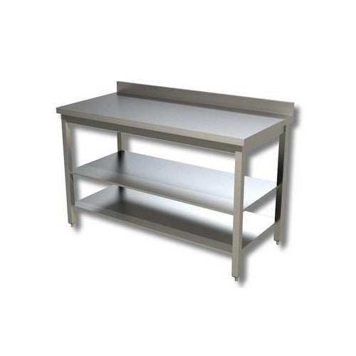 Tavolo 100x60x85 acciaio inox 430 su gambe ripiano alzatina ristorante RS3991