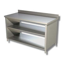 Tavolo 100x70x85 acciaio inox 304 su fianchi ripiano alzatina ristorante RS8224