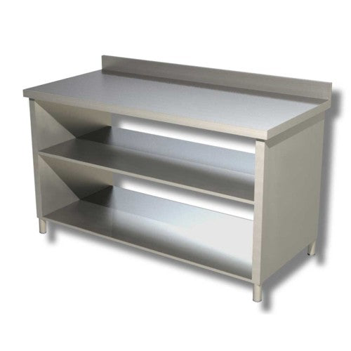 Tavolo 100x70x85 acciaio inox 430 su fianchi ripiano alzatina ristorante RS4200