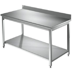 Tavolo 100x80x85 acciaio inox 304 su gambe ripiano alzatina ristorante RS5594