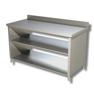 Tavolo 110x60x85 acciaio inox 304 su fianchi ripiano alzatina ristorante RS8208