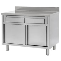 Tavolo 120x60x85 acciaio inox 430 armadiato alzatina cassetti ristorante RS4470