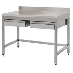 Tavolo 120x60x85 acciaio inox 430 su gambe alzatina cassetti ristorante RS4062