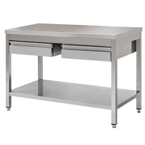 Tavolo 120x60x85 acciaio inox 430 su gambe ripiano cassetti ristorante RS4020