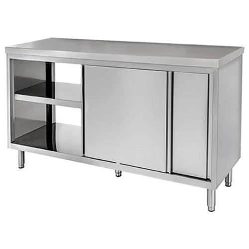 Tavolo 130x70x85 acciaio inox 430 armadiato passante ristorante pizzeria RS4449