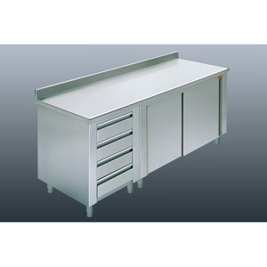 Tavolo 160x50x85 acciaio inox 304 armadiato alzatina cassetti ristorante RS5911