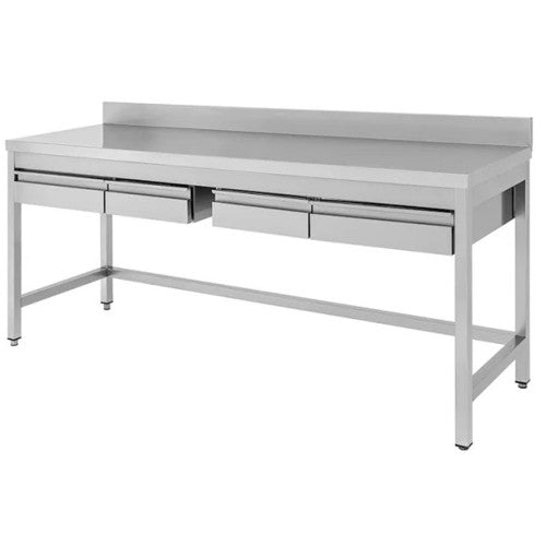 Tavolo 180x60x85 acciaio inox 430 su gambe alzatina cassetti ristorante RS4066